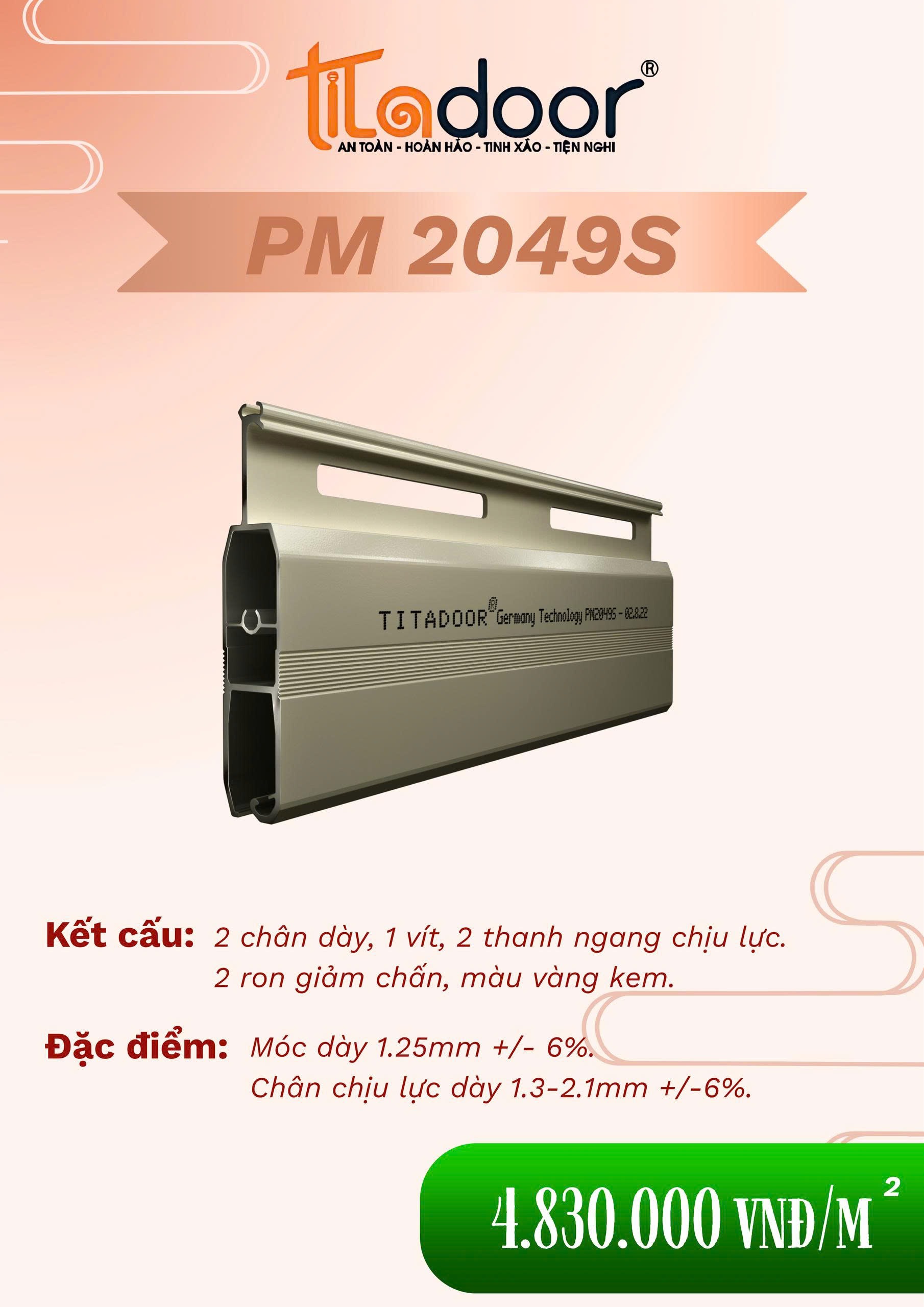 CỬA CUỐN TITADOOR PM2049S | 1.25mm – 1.3-2.1mm +-6%