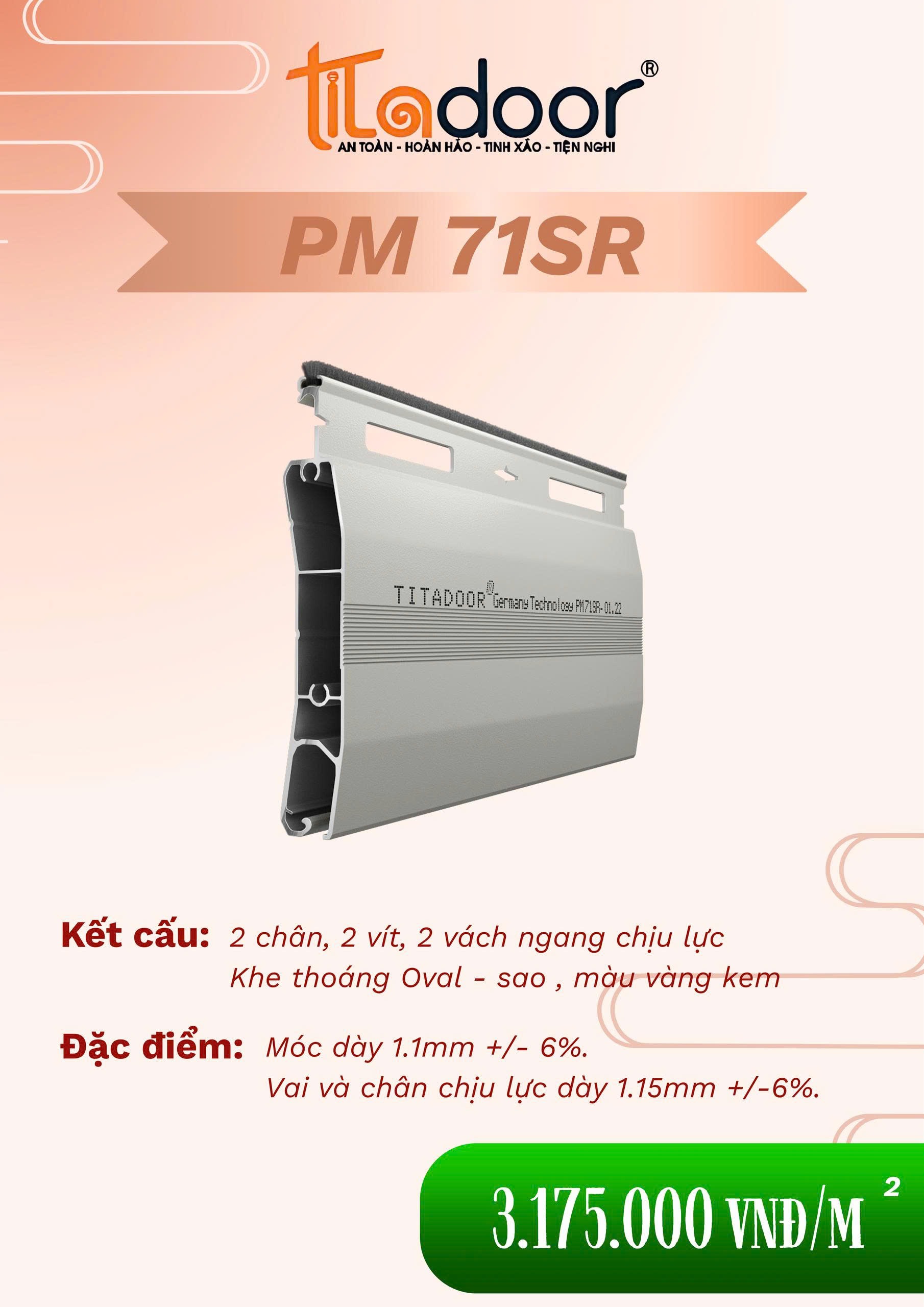 CỬA CUỐN TITADOOR PM71SR | 1.1mm – 1.15mm +-6%