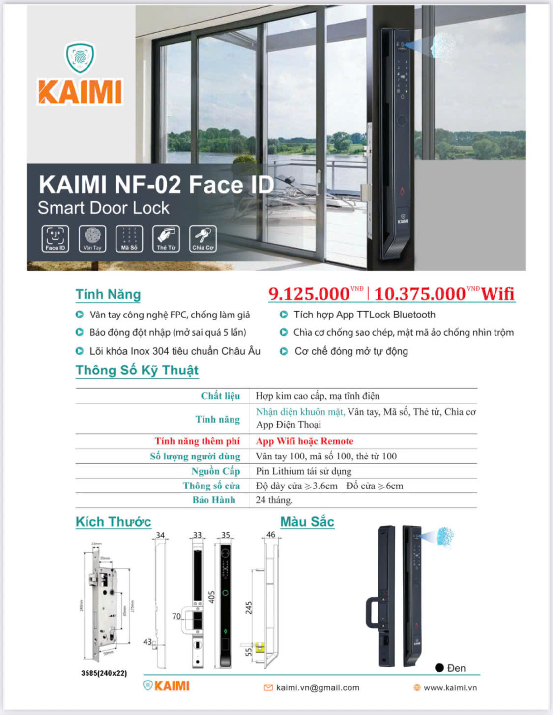 Khóa vân tay cửa nhôm NF-02 Face ID