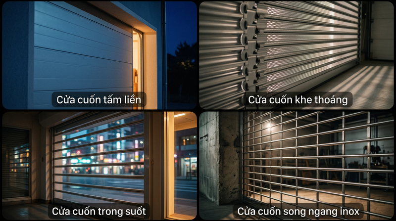 Phân loại các loại cửa cuốn theo cấu tạo và chất liệu