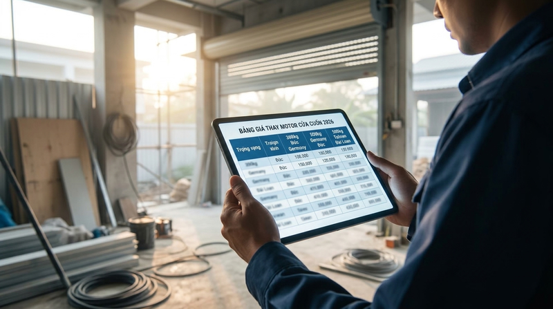 Bảng báo giá thay motor cửa cuốn công nghệ Đức/Đài Loan trọn gói