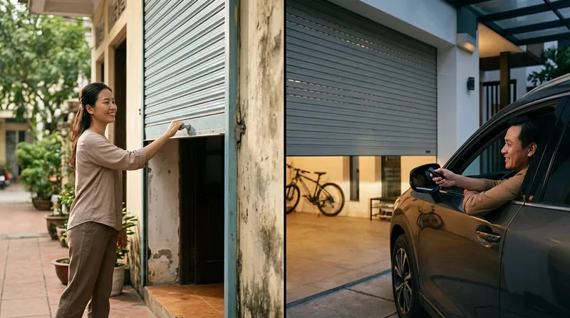 So sánh giá cửa cuốn kéo tay và dùng motor: Nên chọn loại nào?