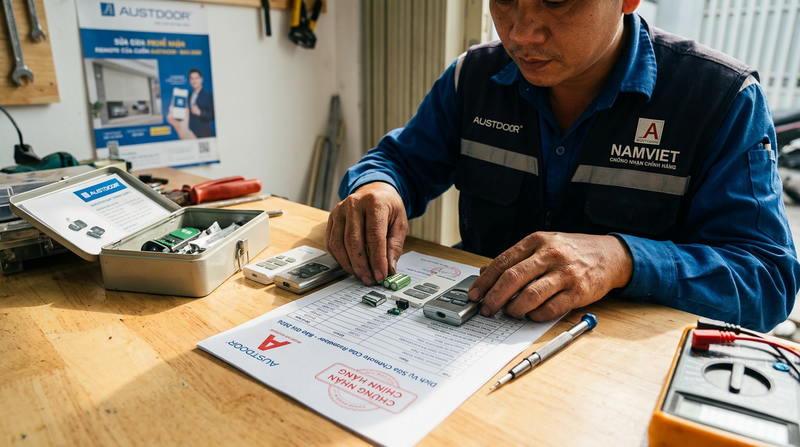 Bảng báo giá sửa remote cửa cuốn 2026 & thay linh kiện Austdoor