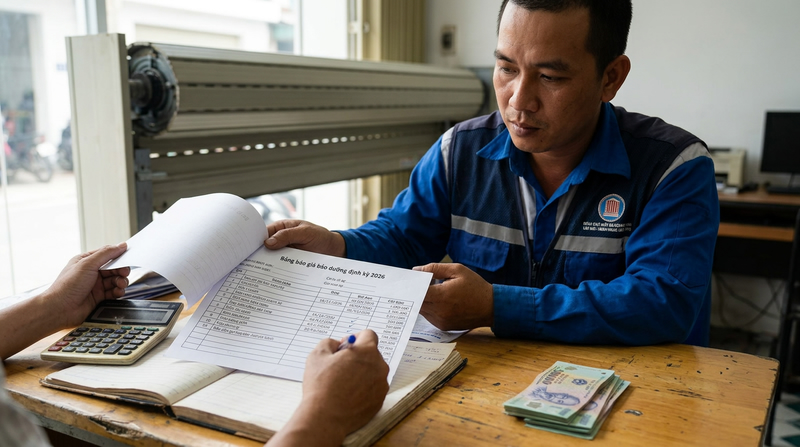 Bảng giá bảo dưỡng cửa cuốn định kỳ mới nhất 2026