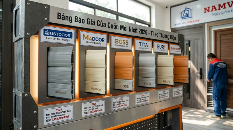 Bảng báo giá cửa cuốn mới nhất 2026 theo thương hiệu