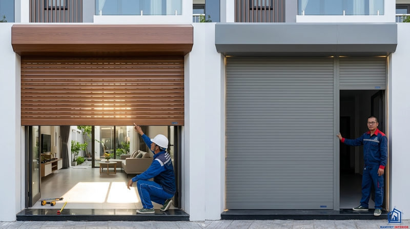 Nên lắp cửa cuốn khe thoáng hay cửa cuốn tấm liền?