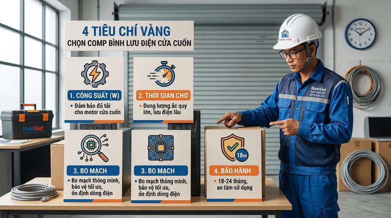 Tư vấn bình lưu điện cửa cuốn: 4 Tiêu chí chọn mua cốt lõi