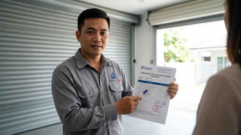 Bảng báo giá sửa cửa cuốn TPHCM 2026 (Lỗi kẹt nan, trật ray Titadoor)