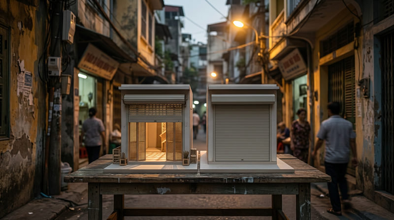 Giải đáp: Nhà mặt tiền nhỏ nên dùng cửa cuốn khe thoáng hay tấm liền?