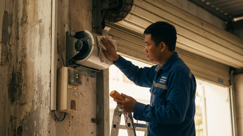 Kiểm tra hệ thống điện: Bảo trì motor cửa cuốn, hộp điều khiển và bộ lưu điện
