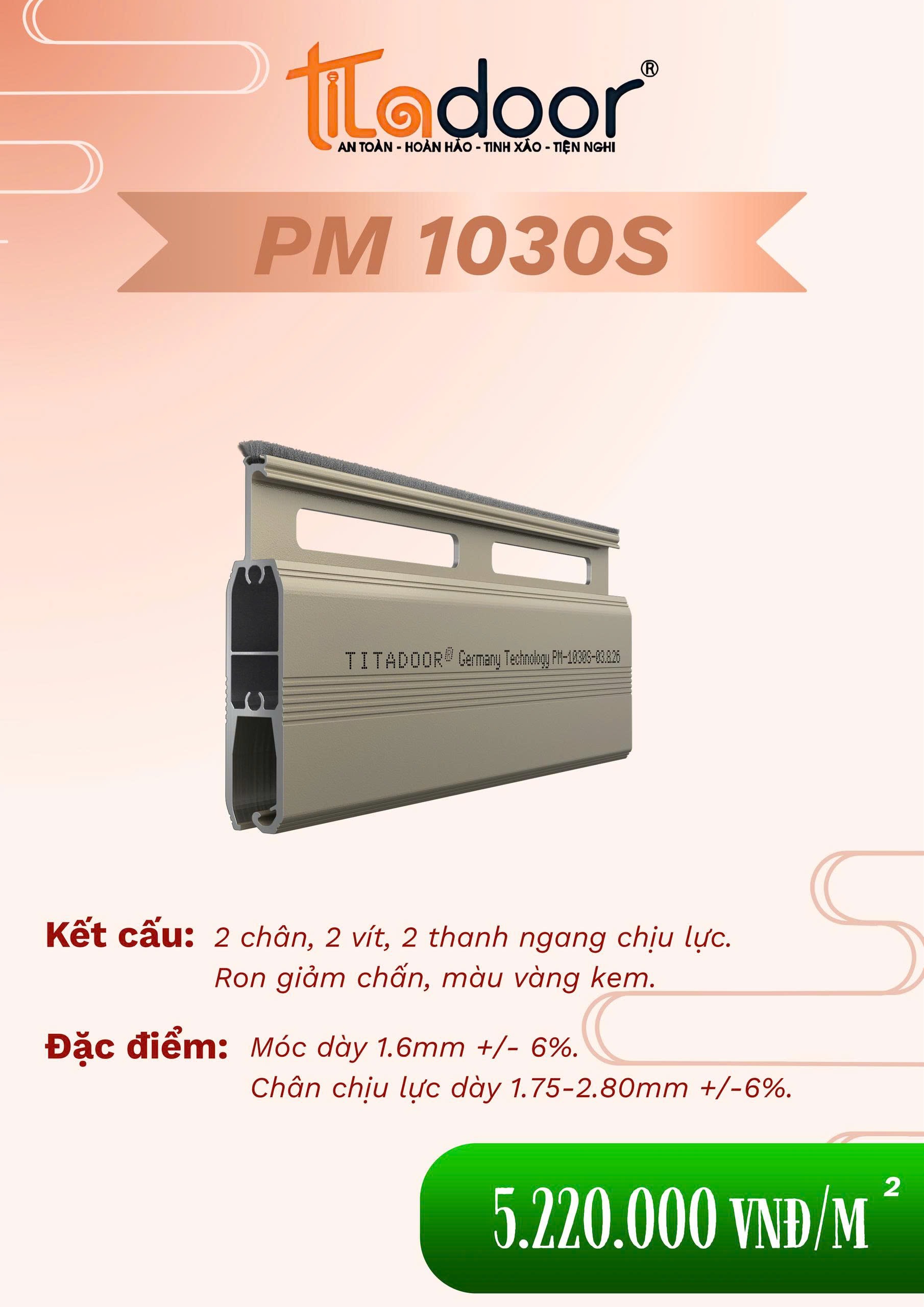 CỬA CUỐN TITADOOR PM1030S | 1.6mm -1.75mm – 2.8mm+-6%
